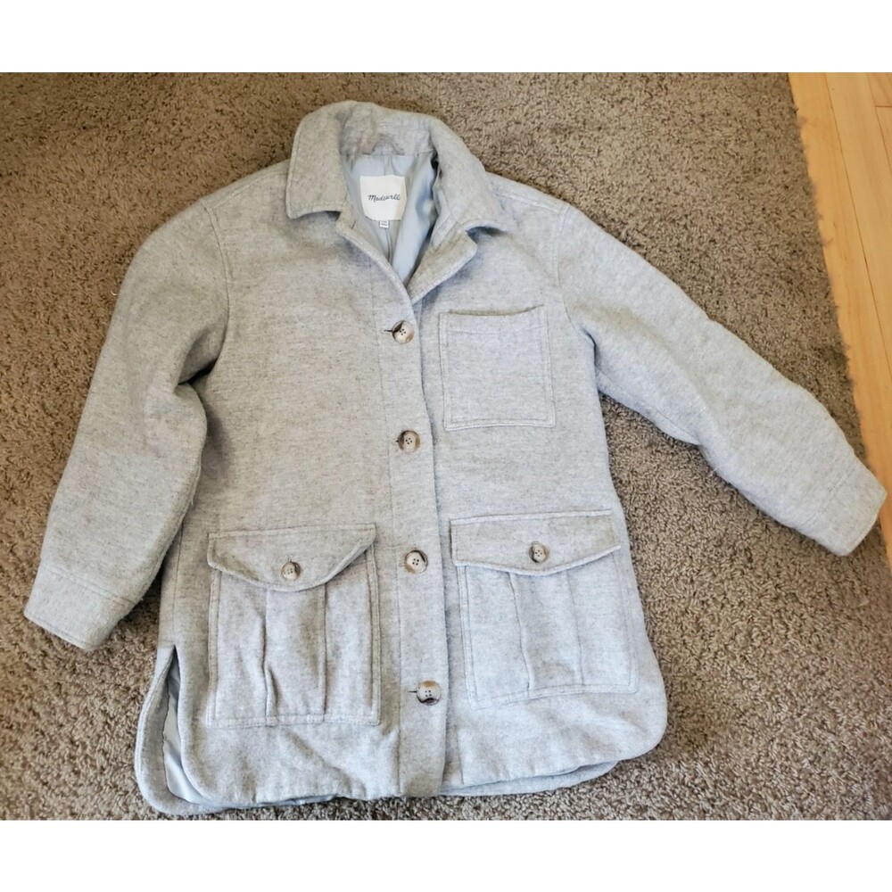 Madewell Womens XXS Gray Wool Blend Utility Shirt Jacket Field Coat Pockets Line